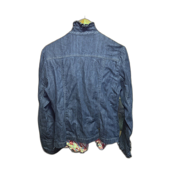 Boston Proper Denim Jacket Medium Ruffle Collar - Picture 3 of 6
